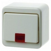 Контрольный одноклавишный выключатель с красной линзой цвет: белый Наружный монтаж