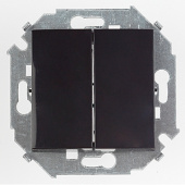 Выключатель двухклавишнный проходной (переключатель), 16А, 250В, винтовой зажим, чёрный