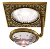 FD1033CLPB Квадратный точечный светильник из латуни с крупным кристаллом, bright patina