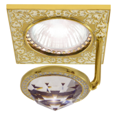 FD1033CLOP Квадратный точечный светильник из латуни с крупным кристаллом, gold white patina